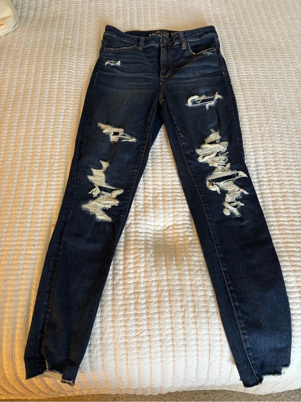 American Eagle Outfitters Dark Blue Distressed Skinny Jeggings